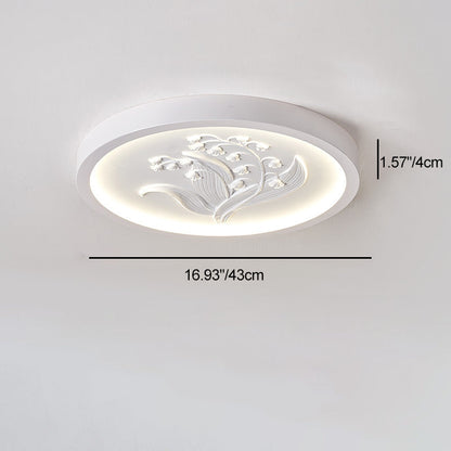 Traditional French Resin Iron Acrylic Round Engraved Suzuran LED Flush Mount Ceiling Light for Bedroom