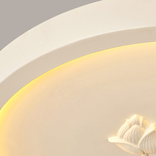 Traditional French Resin Iron Acrylic Round Engraved Suzuran LED Flush Mount Ceiling Light for Bedroom