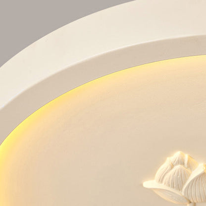 Traditional French Resin Iron Acrylic Round Engraved Suzuran LED Flush Mount Ceiling Light for Bedroom