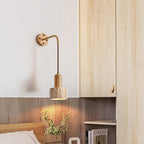 Traditional Japanese Travertine Wood Cylinder Conic Bowl Pull Switch 1-Light Wall Sconce Lamp For Bedside