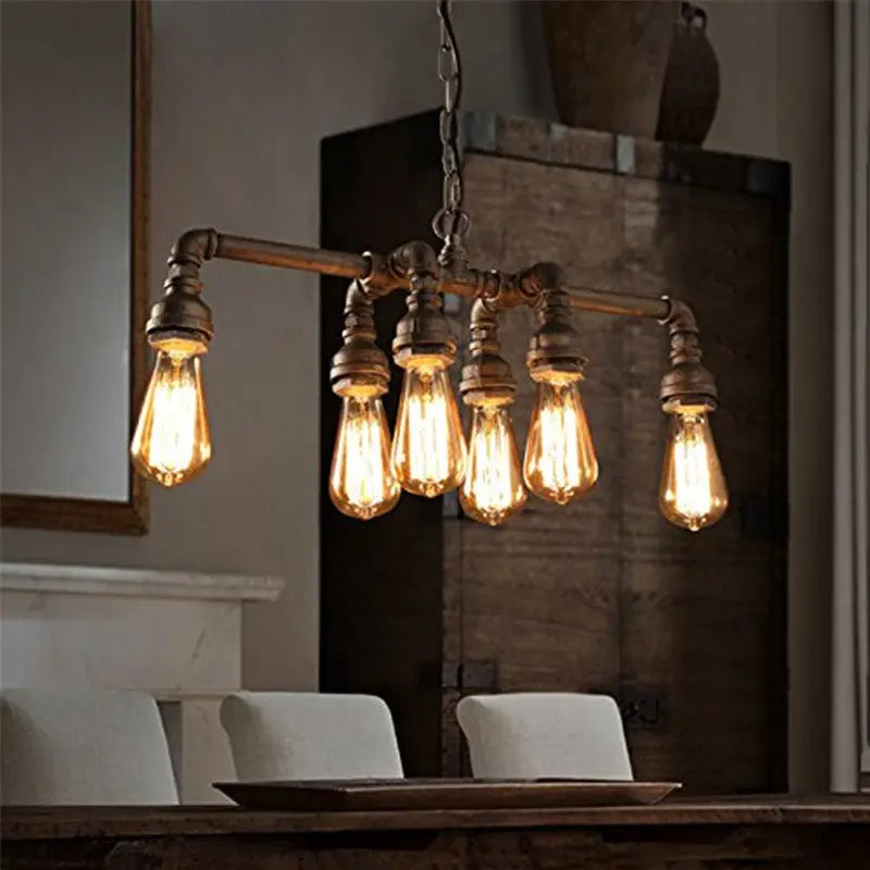 Contemporary Industrial Iron Water Pipe 6-light Chandeliers for Dining Room Lumendat