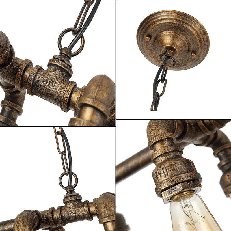 Contemporary Industrial Iron Water Pipe 6-light Chandeliers for Dining Room Lumendat