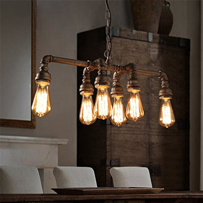 Contemporary Industrial Iron Water Pipe 6-light Chandeliers for Dining Room