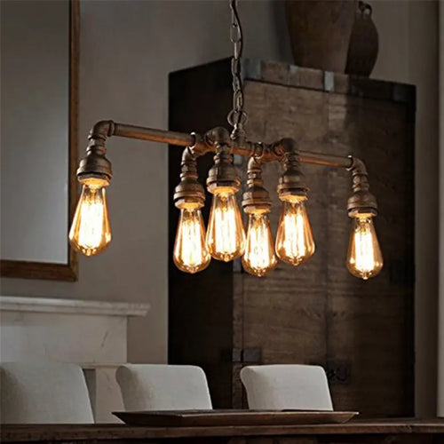 Contemporary Industrial Iron Water Pipe 6-light Chandeliers for Dining Room Lumendat