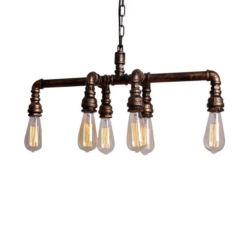 Contemporary Industrial Iron Water Pipe 6-light Chandeliers for Dining Room Lumendat