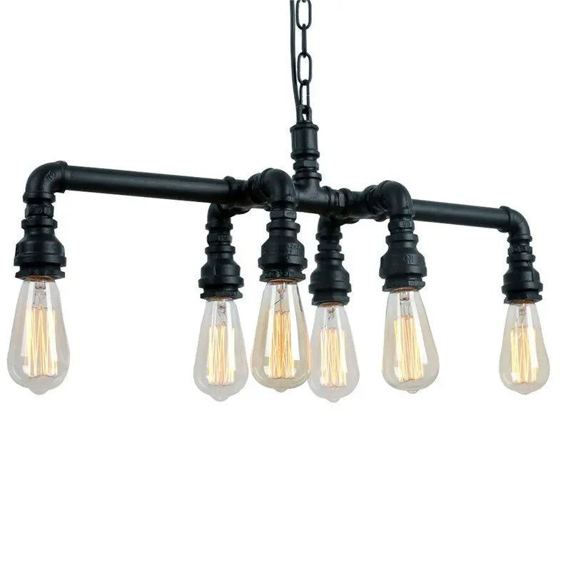 Contemporary Industrial Iron Water Pipe 6-light Chandeliers for Dining Room Lumendat