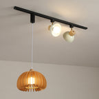 Contemporary Retro Rubber Wood Basswood Iron PVC Conic Bowl Pumpkin 3-Light Pendant Light Track Lighting For Dining Room