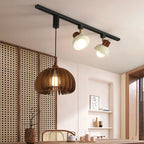 Contemporary Retro Rubber Wood Basswood Iron PVC Conic Bowl Pumpkin 3-Light Pendant Light Track Lighting For Dining Room