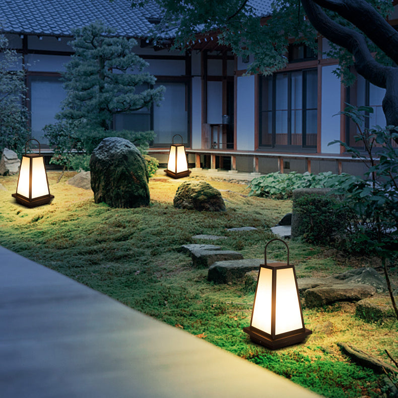 Traditional Japanese Solar Waterproof Stainless Steel Acrylic Trapezoidal Honeycombed Lantern LED Outdoor Light Landscape Lighting For Garden Lumendat