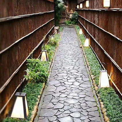Traditional Japanese Solar Waterproof Stainless Steel Acrylic Trapezoidal Honeycombed Lantern LED Outdoor Light Landscape Lighting For Garden Lumendat