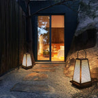 Traditional Japanese Solar Waterproof Stainless Steel Acrylic Trapezoidal Honeycombed Lantern LED Outdoor Light Landscape Lighting For Garden Lumendat