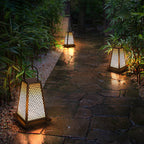 Traditional Japanese Solar Waterproof Stainless Steel Acrylic Trapezoidal Honeycombed Lantern LED Outdoor Light Landscape Lighting For Garden Lumendat