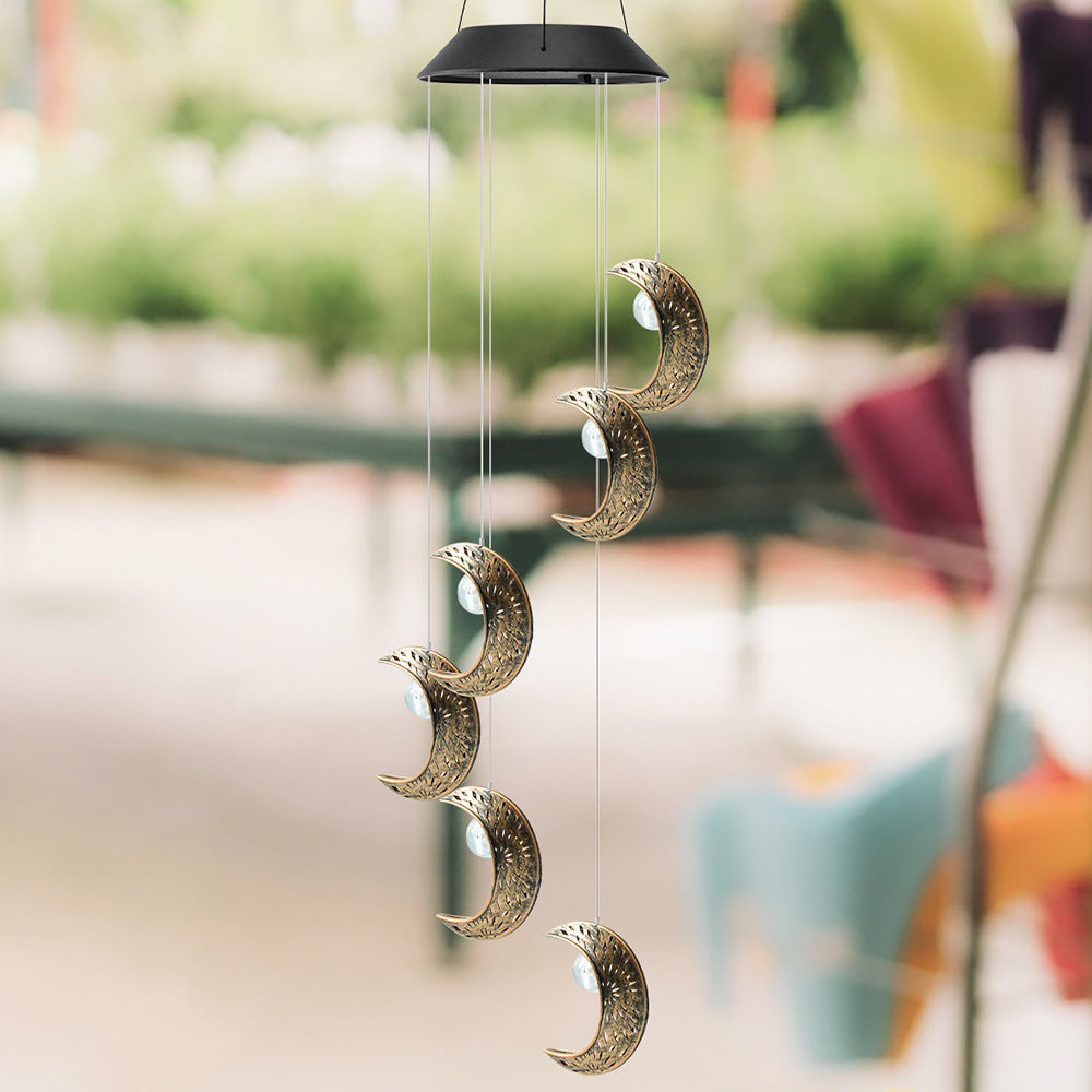 Contemporary Boho Solar Waterproof ABS Metal Moon Sun Star Decoration Wind Chime Hanging LED Outdoor Light Landscape Lighting For Outdoor Patio Lumendat