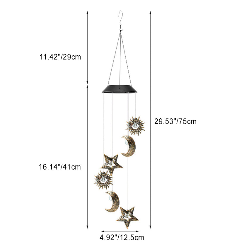 Contemporary Boho Solar Waterproof ABS Metal Moon Sun Star Decoration Wind Chime Hanging LED Outdoor Light Landscape Lighting For Outdoor Patio Lumendat