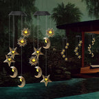 Contemporary Boho Solar Waterproof ABS Metal Moon Sun Star Decoration Wind Chime Hanging LED Outdoor Light Landscape Lighting For Outdoor Patio Lumendat