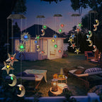 Contemporary Boho Solar Waterproof ABS Metal Moon Sun Star Decoration Wind Chime Hanging LED Outdoor Light Landscape Lighting For Outdoor Patio Lumendat