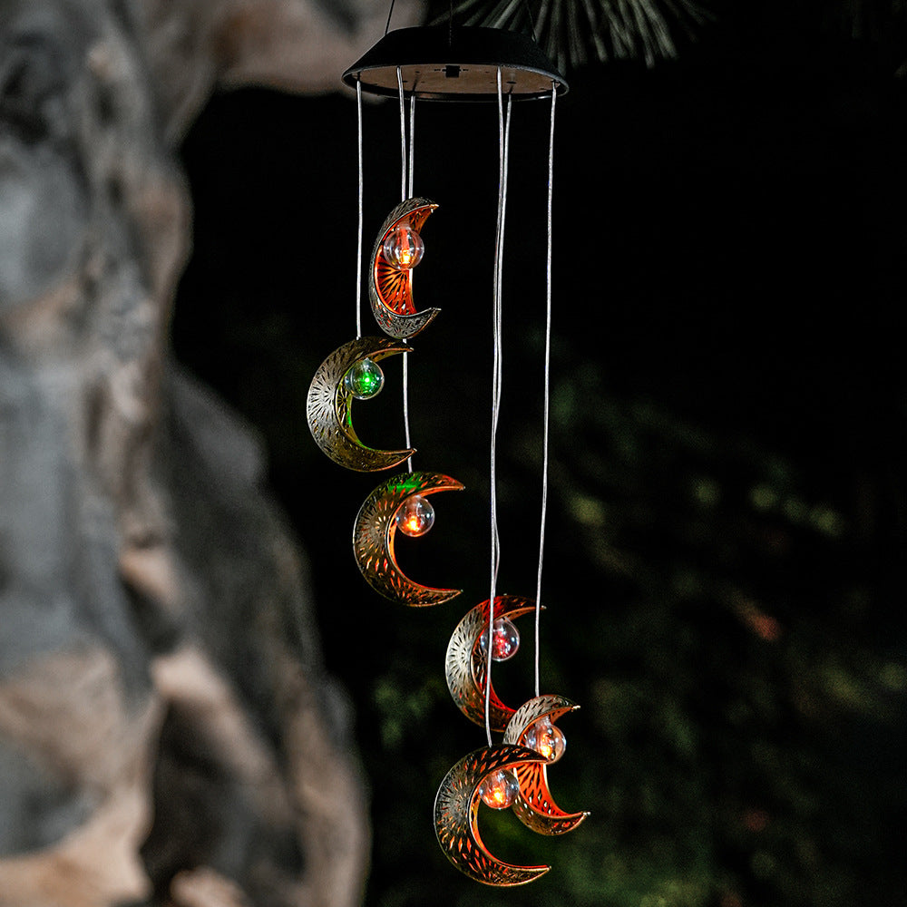 Contemporary Boho Solar Waterproof ABS Metal Moon Sun Star Decoration Wind Chime Hanging LED Outdoor Light Landscape Lighting For Outdoor Patio Lumendat