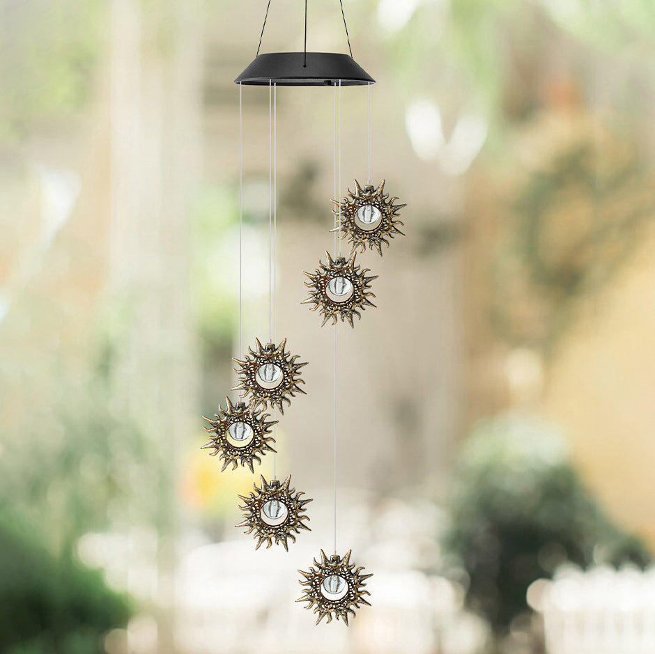 Contemporary Boho Solar Waterproof ABS Metal Moon Sun Star Decoration Wind Chime Hanging LED Outdoor Light Landscape Lighting For Outdoor Patio Lumendat