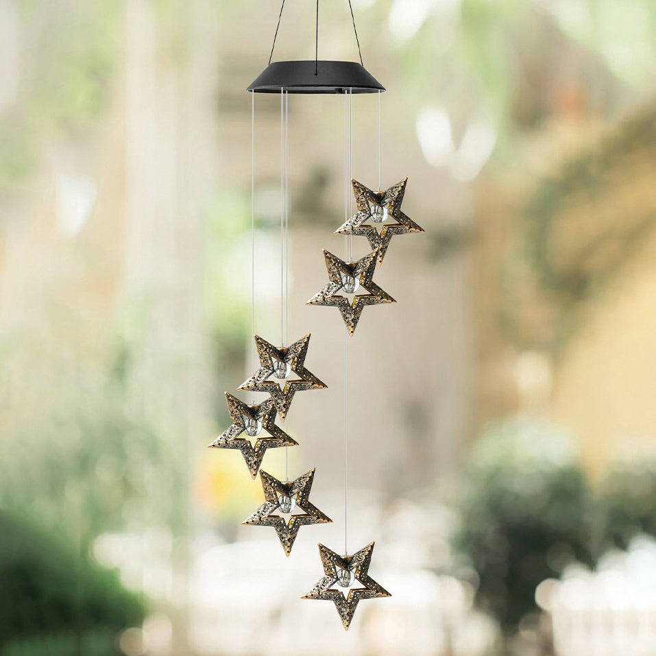 Contemporary Boho Solar Waterproof ABS Metal Moon Sun Star Decoration Wind Chime Hanging LED Outdoor Light Landscape Lighting For Outdoor Patio Lumendat