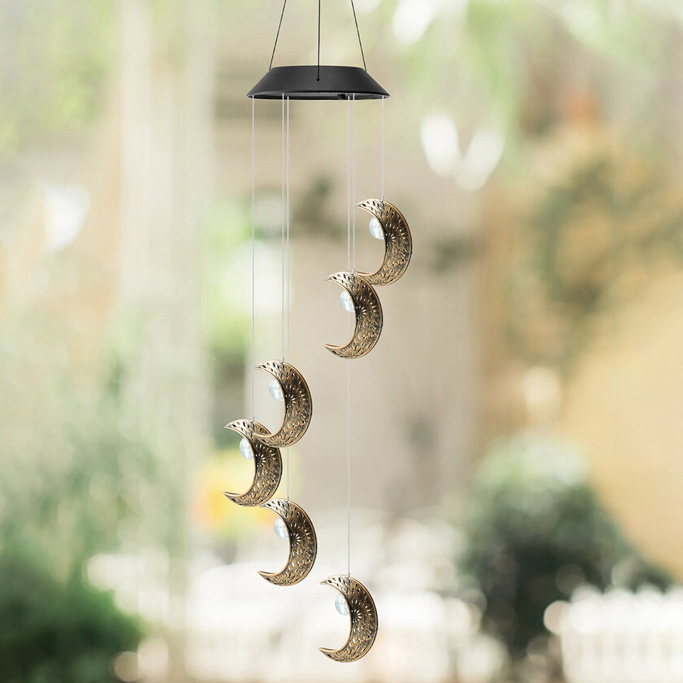 Contemporary Boho Solar Waterproof ABS Metal Moon Sun Star Decoration Wind Chime Hanging LED Outdoor Light Landscape Lighting For Outdoor Patio Lumendat
