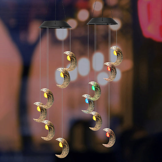 Contemporary Boho Solar Waterproof ABS Metal Moon Sun Star Decoration Wind Chime Hanging LED Outdoor Light Landscape Lighting For Outdoor Patio Lumendat