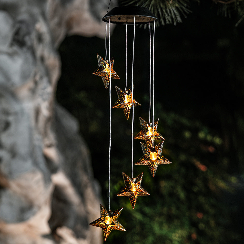 Contemporary Boho Solar Waterproof ABS Metal Moon Sun Star Decoration Wind Chime Hanging LED Outdoor Light Landscape Lighting For Outdoor Patio Lumendat