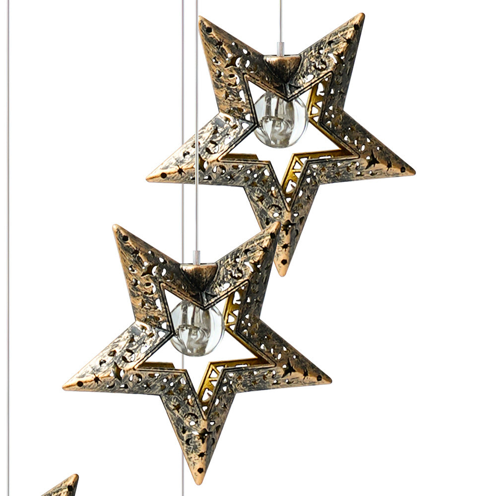 Contemporary Boho Solar Waterproof ABS Metal Moon Sun Star Decoration Wind Chime Hanging LED Outdoor Light Landscape Lighting For Outdoor Patio Lumendat