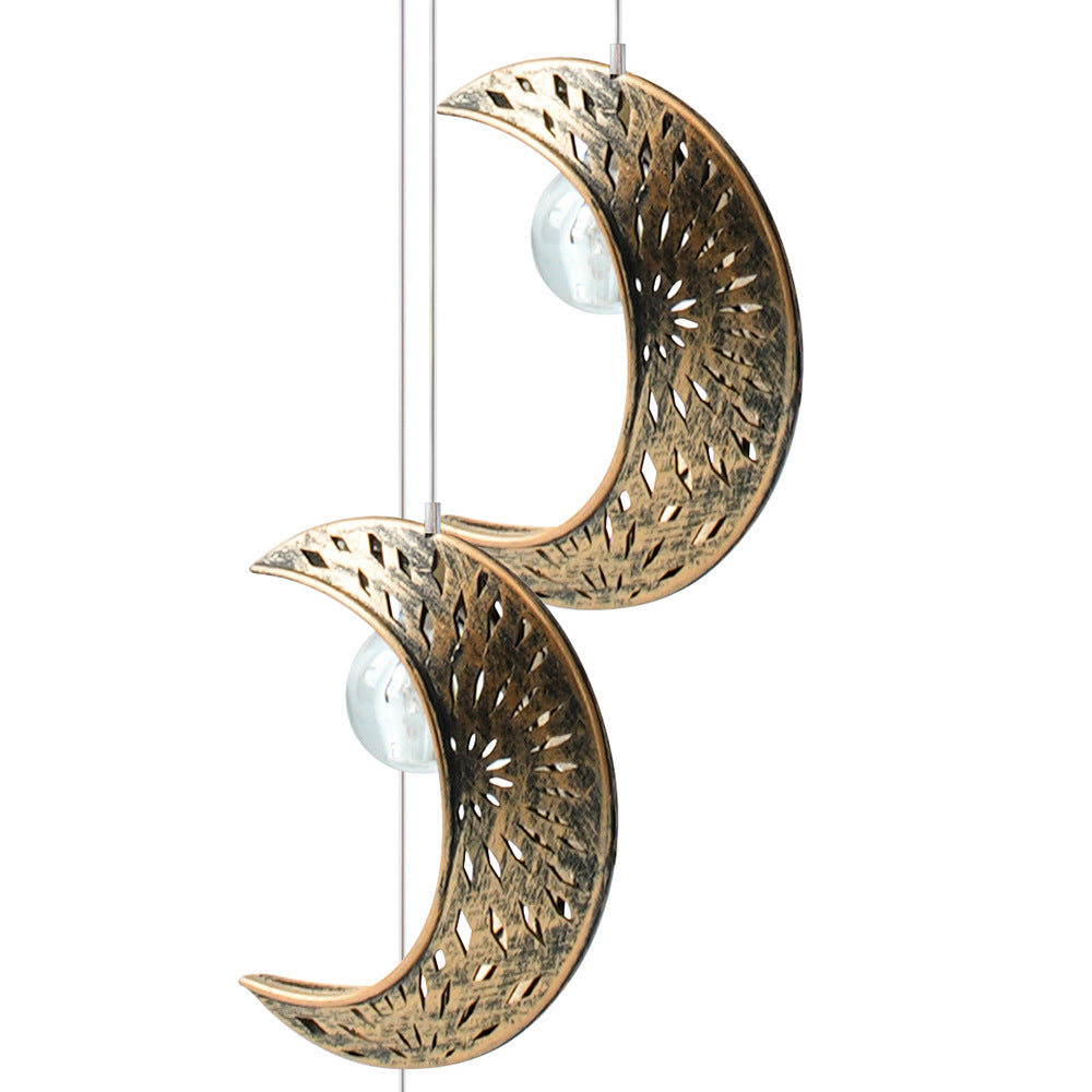 Contemporary Boho Solar Waterproof ABS Metal Moon Sun Star Decoration Wind Chime Hanging LED Outdoor Light Landscape Lighting For Outdoor Patio Lumendat