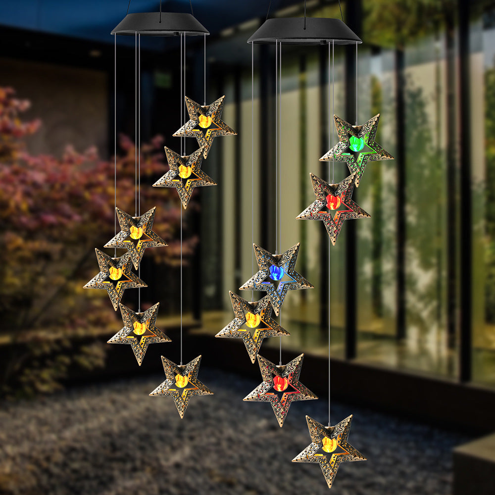 Contemporary Boho Solar Waterproof ABS Metal Moon Sun Star Decoration Wind Chime Hanging LED Outdoor Light Landscape Lighting For Outdoor Patio Lumendat