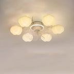 Contemporary Nordic Iron PVC Cotton Pumpkin 6/8/10 Light Semi-Flush Mount Ceiling Fan Light For Bedroom