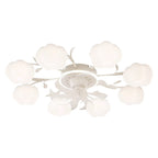 Contemporary Nordic Iron PVC Cotton Pumpkin 6/8/10 Light Semi-Flush Mount Ceiling Fan Light For Bedroom