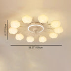 Contemporary Nordic Iron PVC Cotton Pumpkin 6/8/10 Light Semi-Flush Mount Ceiling Fan Light For Bedroom