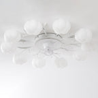 Contemporary Nordic Iron PVC Cotton Pumpkin 6/8/10 Light Semi-Flush Mount Ceiling Fan Light For Bedroom