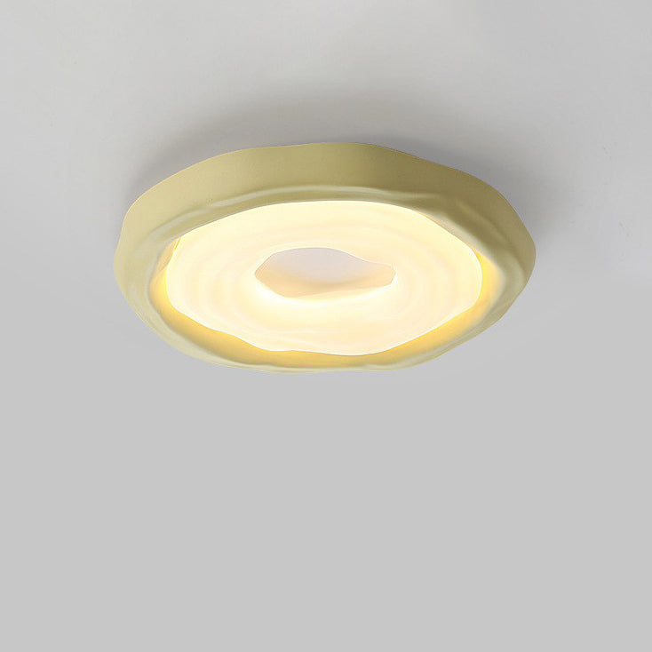 Contemporary Scandinavian Iron PE HIPS Round Cookie Texture LED Flush Mount Ceiling Light For Bedroom