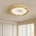Contemporary Scandinavian Iron PE Round Imitation Cookie Wood Grain LED Flush Mount Ceiling Light For Bedroom