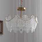 Traditional French Iron Glass Pearl Leaf 5/6/8 Light Semi-Flush Mount Ceiling Light For Bedroom
