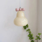 Traditional French Iron Ceramic Glass Gourd Pear Bow Tie 1-Light Pendant Light For Bedside