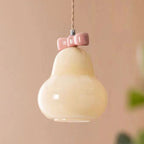 Traditional French Iron Ceramic Glass Gourd Pear Bow Tie 1-Light Pendant Light For Bedside