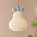 Traditional French Iron Ceramic Glass Gourd Pear Bow Tie 1-Light Pendant Light For Bedside