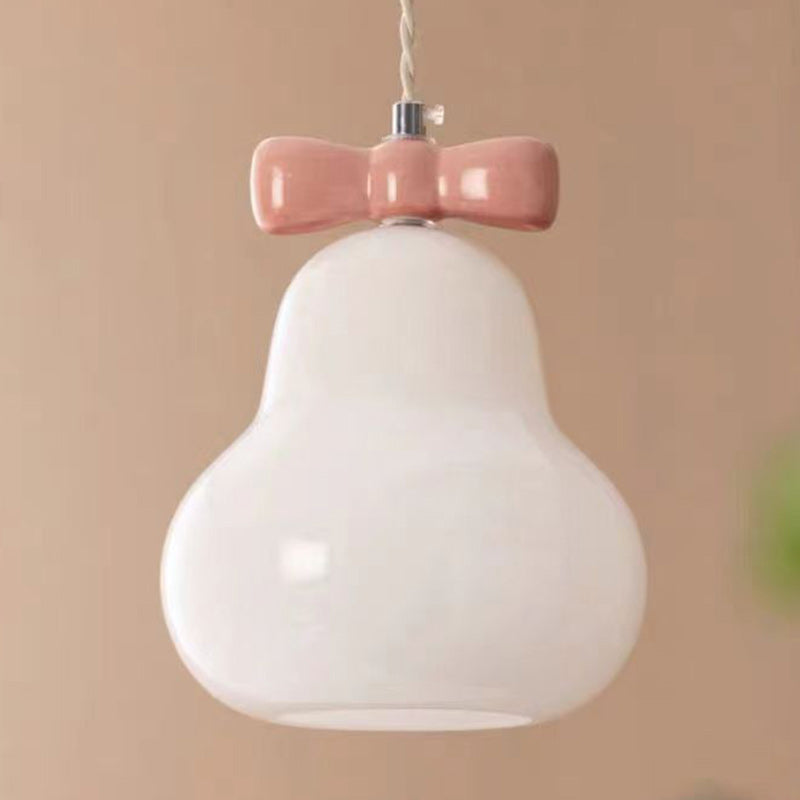 Traditional French Iron Ceramic Glass Gourd Pear Bow Tie 1-Light Pendant Light For Bedside