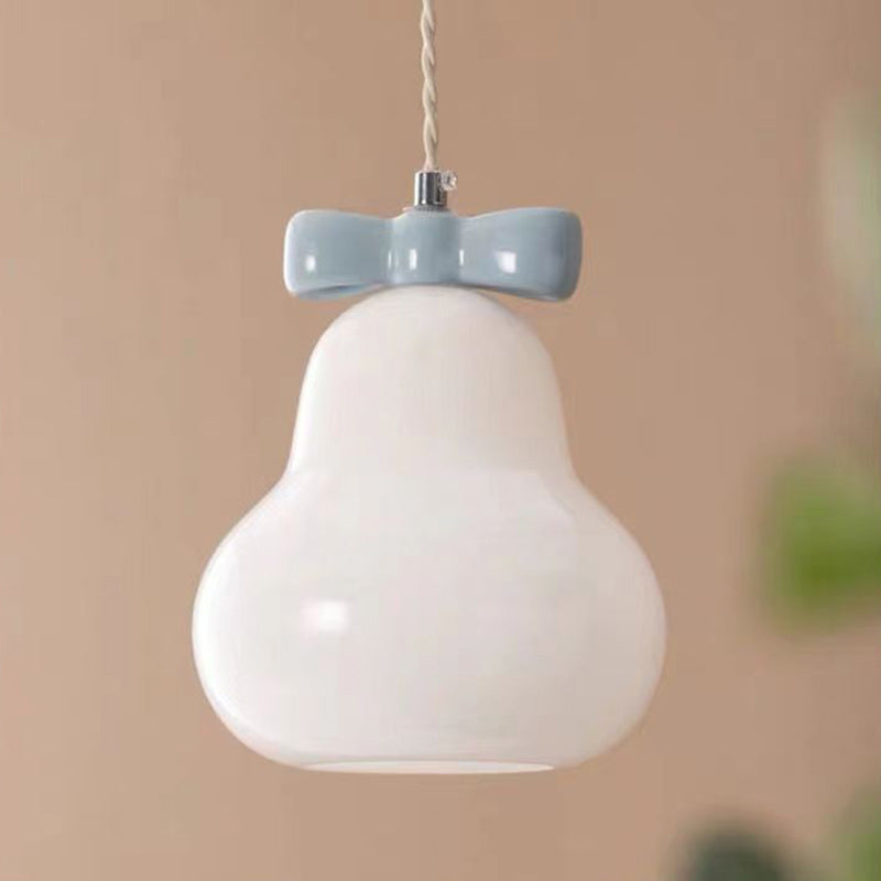 Traditional French Iron Ceramic Glass Gourd Pear Bow Tie 1-Light Pendant Light For Bedside
