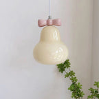 Traditional French Iron Ceramic Glass Gourd Pear Bow Tie 1-Light Pendant Light For Bedside