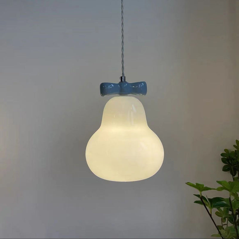 Traditional French Iron Ceramic Glass Gourd Pear Bow Tie 1-Light Pendant Light For Bedside