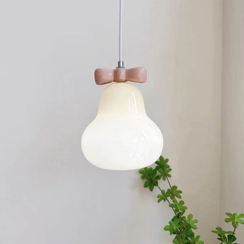 Traditional French Iron Ceramic Glass Gourd Pear Bow Tie 1-Light Pendant Light For Bedside