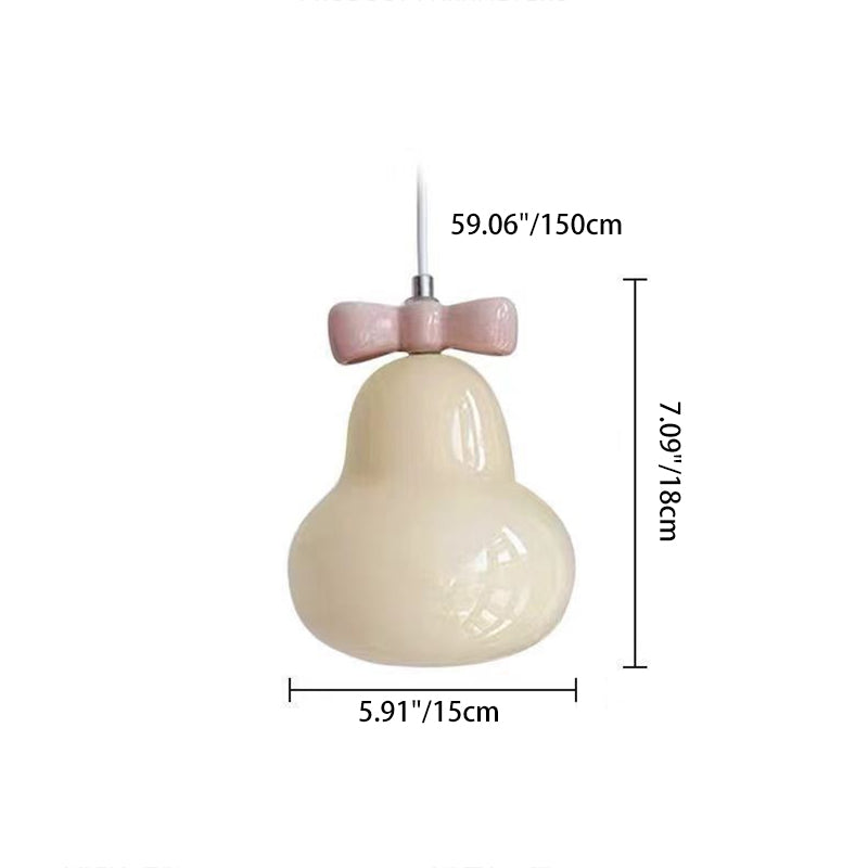 Traditional French Iron Ceramic Glass Gourd Pear Bow Tie 1-Light Pendant Light For Bedside
