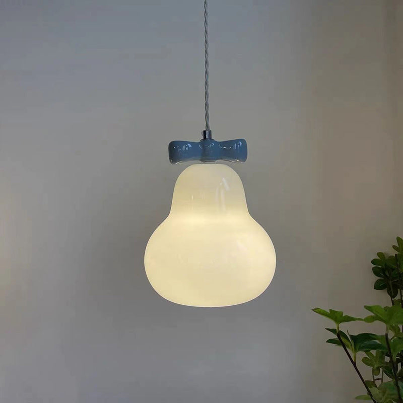 Traditional French Iron Ceramic Glass Gourd Pear Bow Tie 1-Light Pendant Light For Bedside