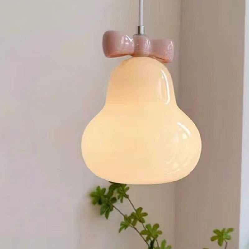 Traditional French Iron Ceramic Glass Gourd Pear Bow Tie 1-Light Pendant Light For Bedside