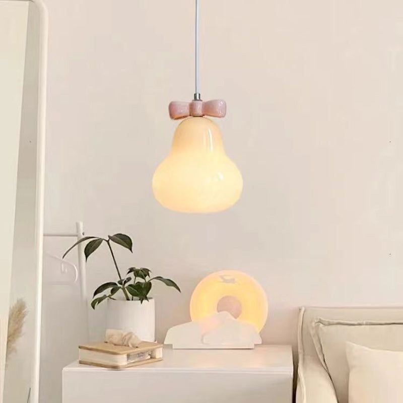 Traditional French Iron Ceramic Glass Gourd Pear Bow Tie 1-Light Pendant Light For Bedside