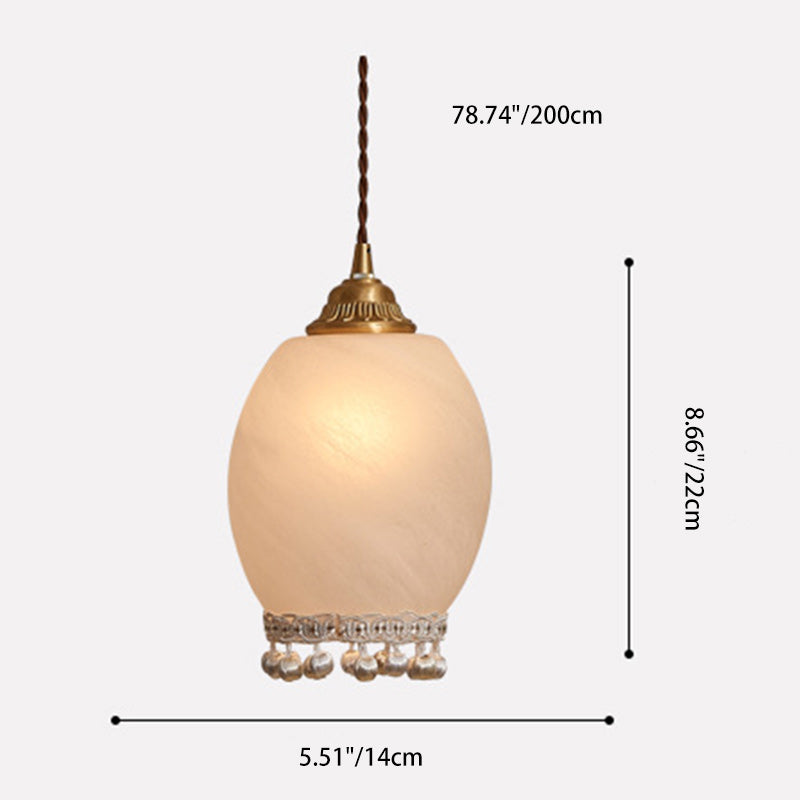 Traditional European Copper Glass Silk Wire Tassel Dome Oval 1-Light Pendant Light For Bedside