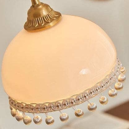 Traditional European Copper Glass Silk Wire Tassel Dome Oval 1-Light Pendant Light For Bedside